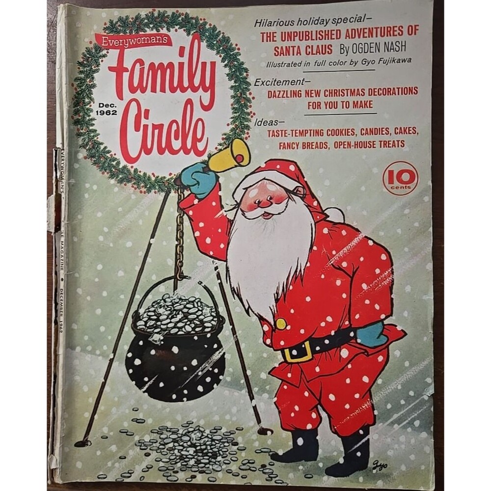 Vintage Family Circle December 1962 Magazine Santa Cover by Artist Gyo Fujikawa